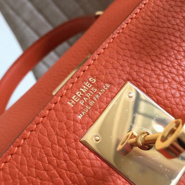 Orange Clemence Fake Hermes Kelly Retourne 28cm Signature Purse