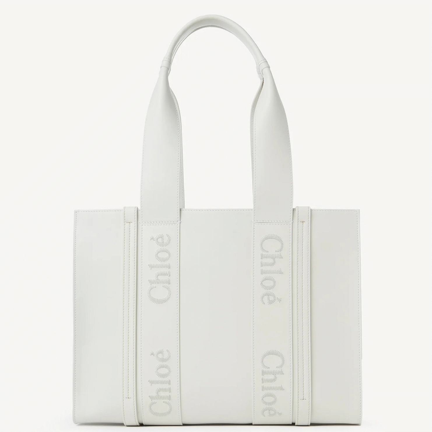 Top Quality Fake Chloe Woody Medium Tote Bag In White Calfskin