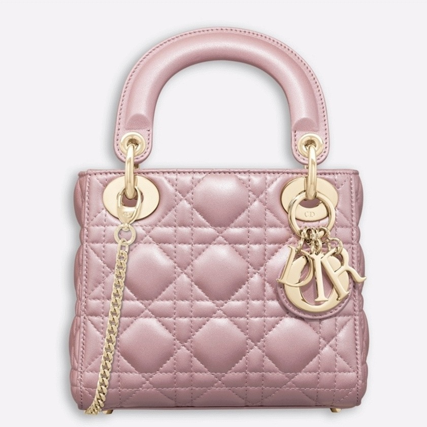 Dior Lady Dior Mini Bag Fake in Lotus Pearlescent Lambskin
