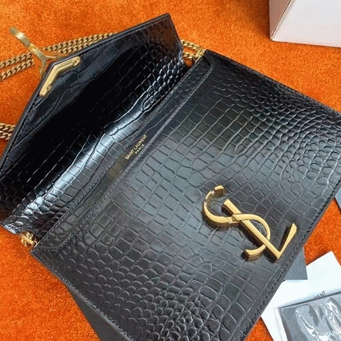 Fake Saint Laurent Cassandra Medium Bag Black Crocodile