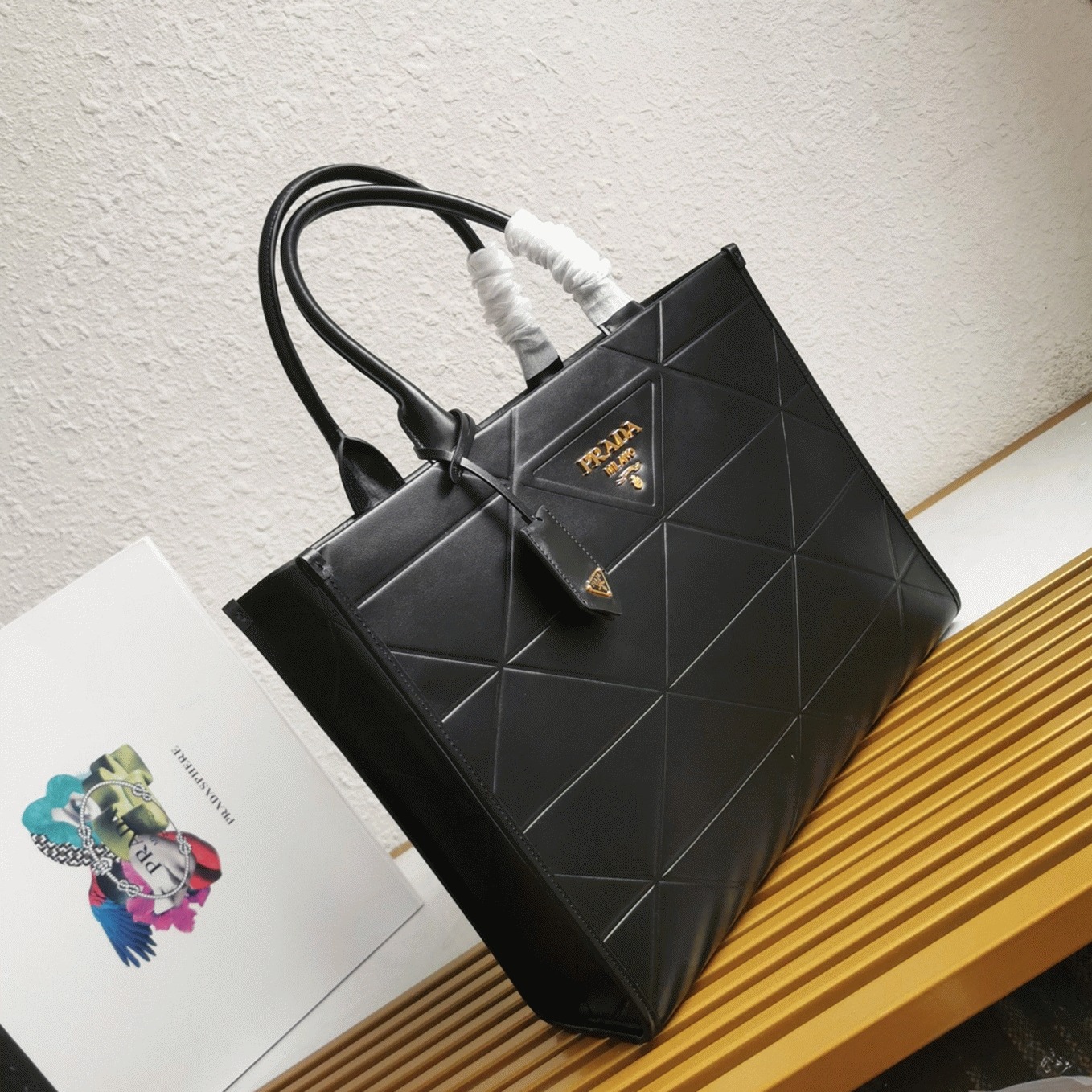 Prada Symbole Large Bag Replica with Topstitching in Black