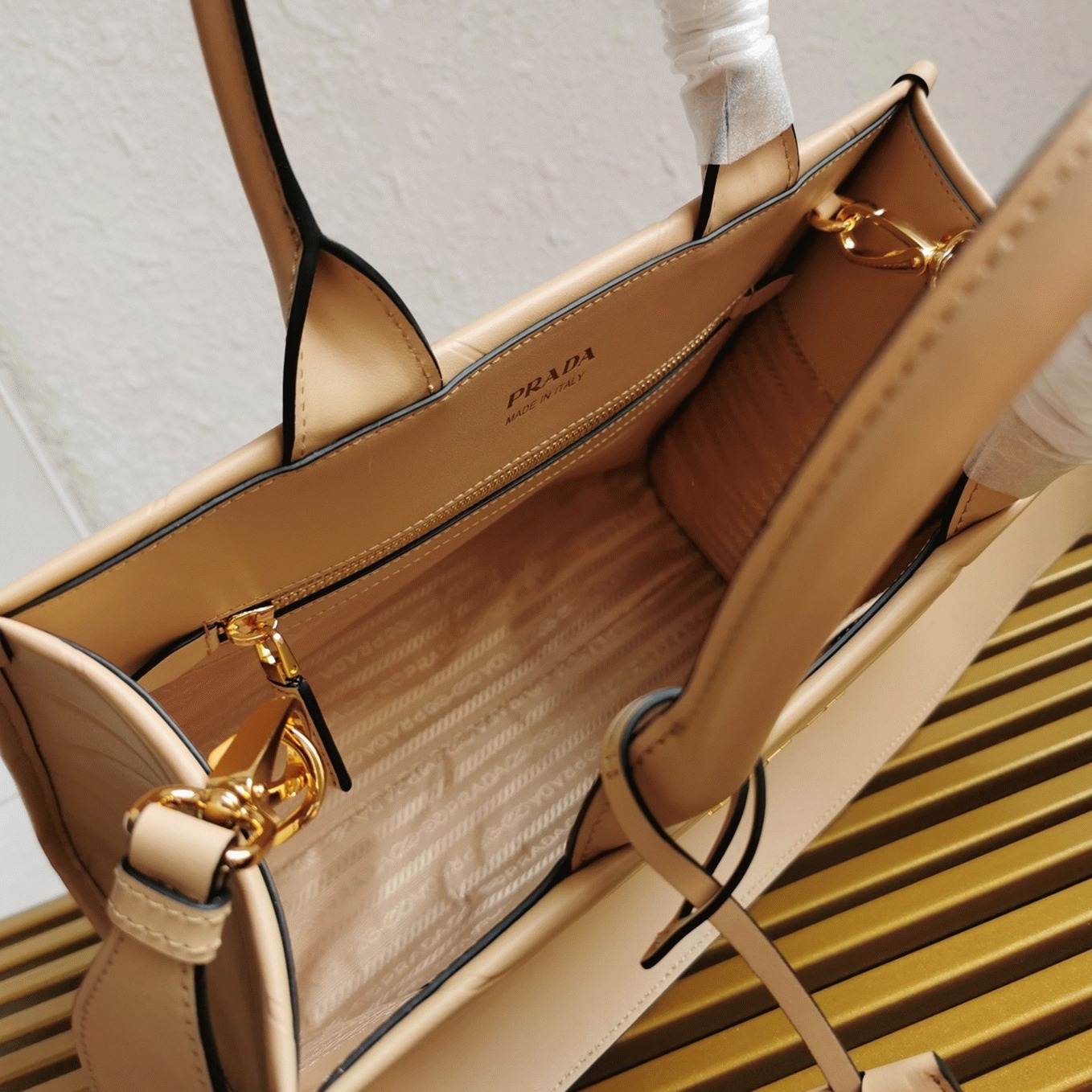 Prada Symbole Small Bag Imitation with Topstitching in Beige