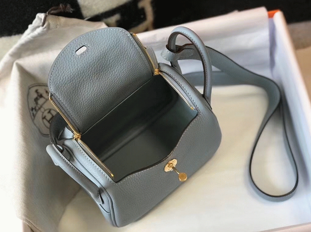 Replica Hermes Lindy Mini handbag in blue lin color