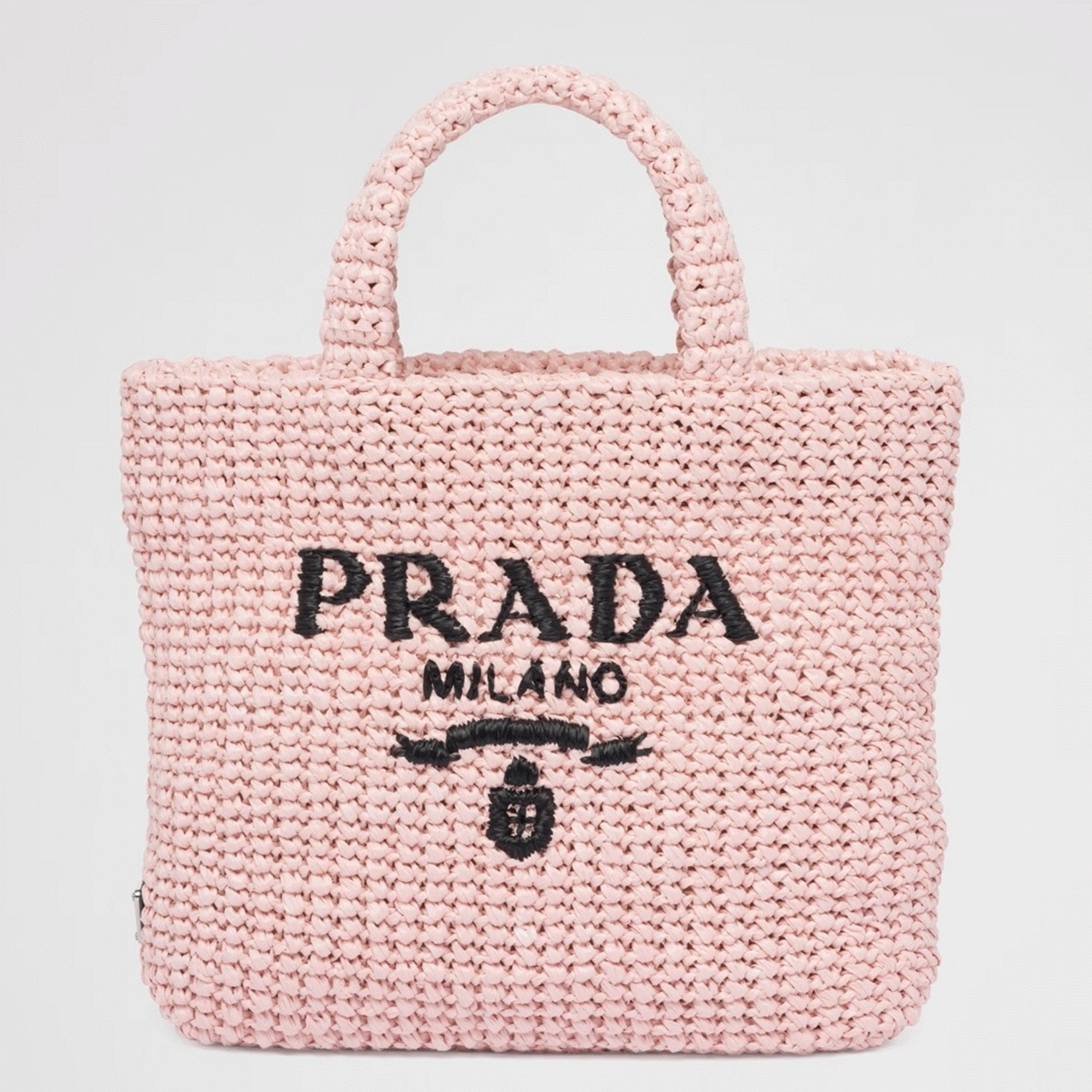 Prada Small Crochet Tote Bag Replica in Pink Raffia-effect Yarn