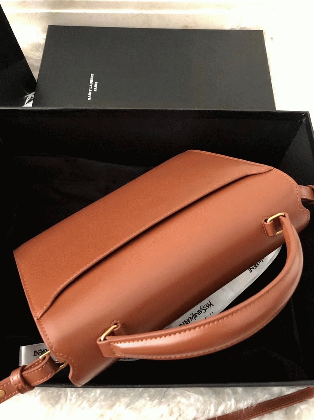 Fake Saint Laurent Cassandra Medium Bag Brown Suede
