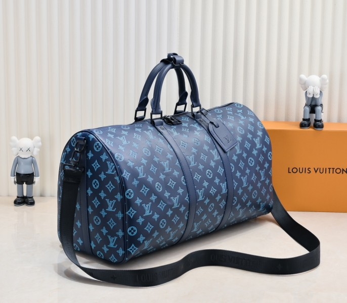 LV Monogram Shadow Keepall Bandouliere 50 In Navy River Blue