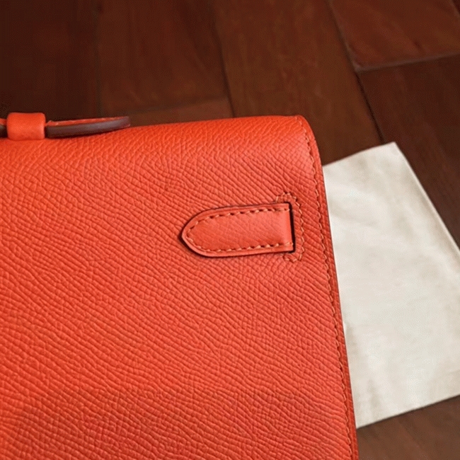 Orange Epsom Knockoff Hermes Kelly Cut Clutch Bold Handbag