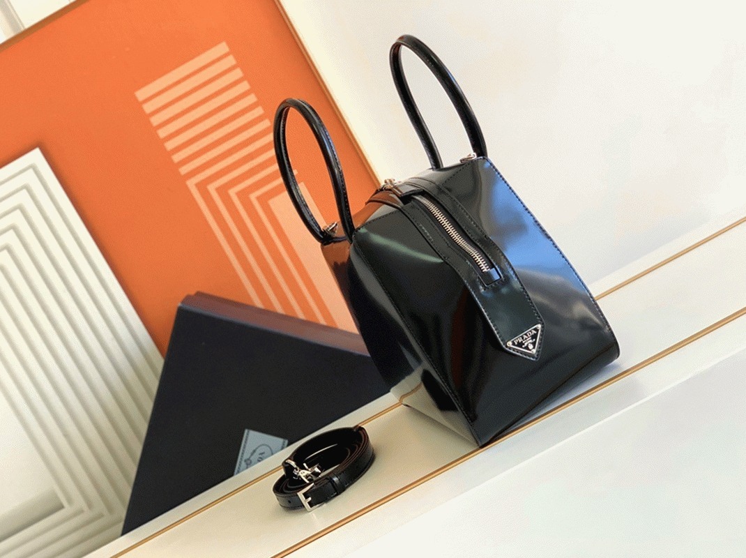 Prada Supernova Small Top Handle Bag Replica in Black Brushed