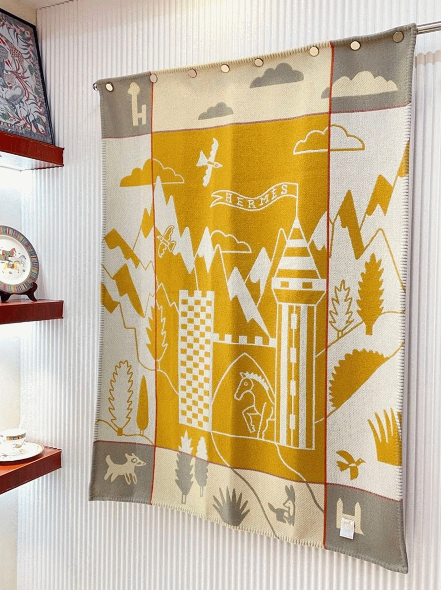Replica Hermes Avalon Epopee blanket in jaune wool and cashmere