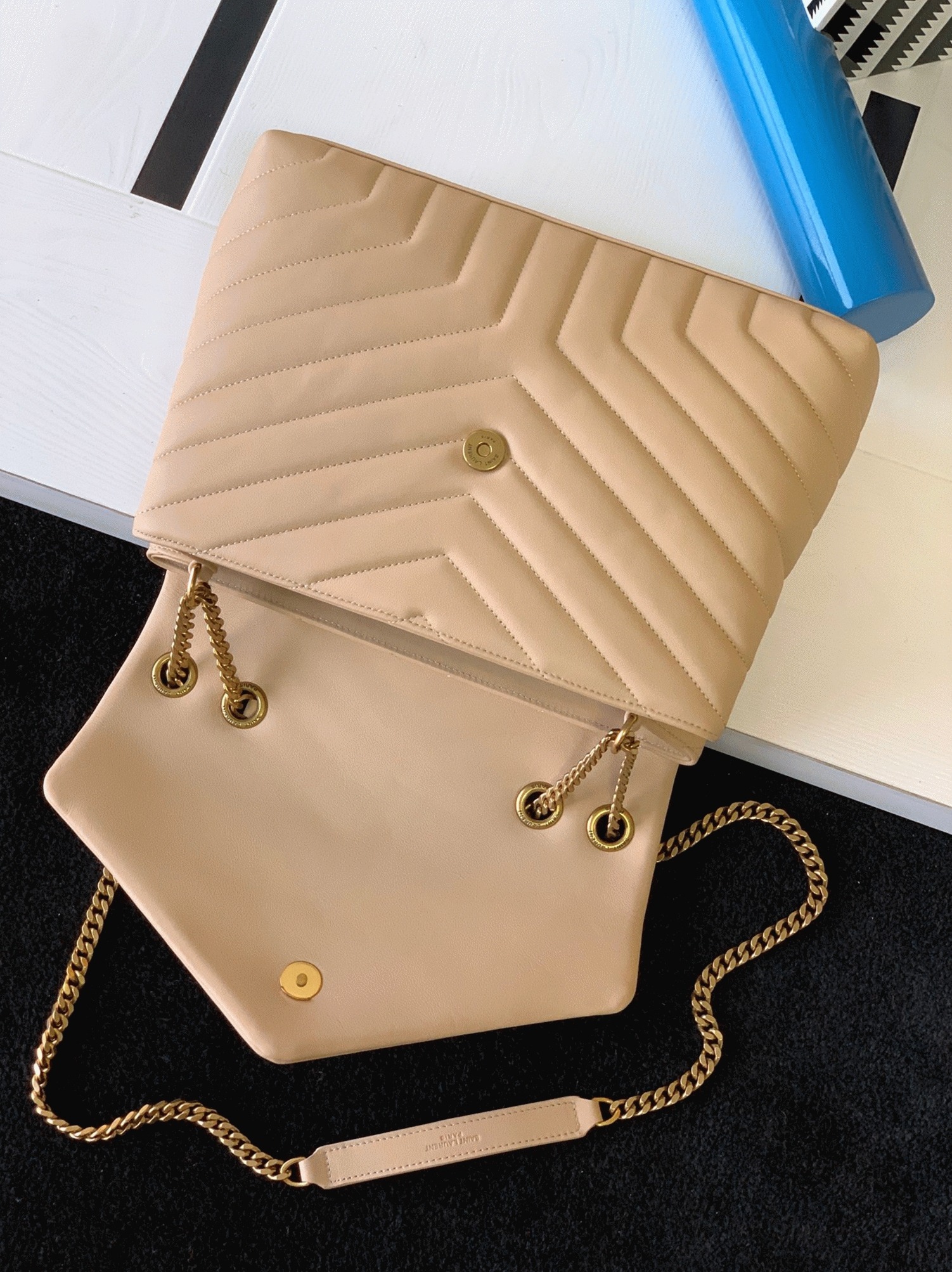 Fake Saint Laurent LouLou Medium Chain Bag Beige