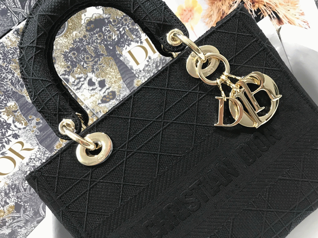 Dior Lady D-Lite Medium Bag Replica in Black Cannage Embroidered Canvas