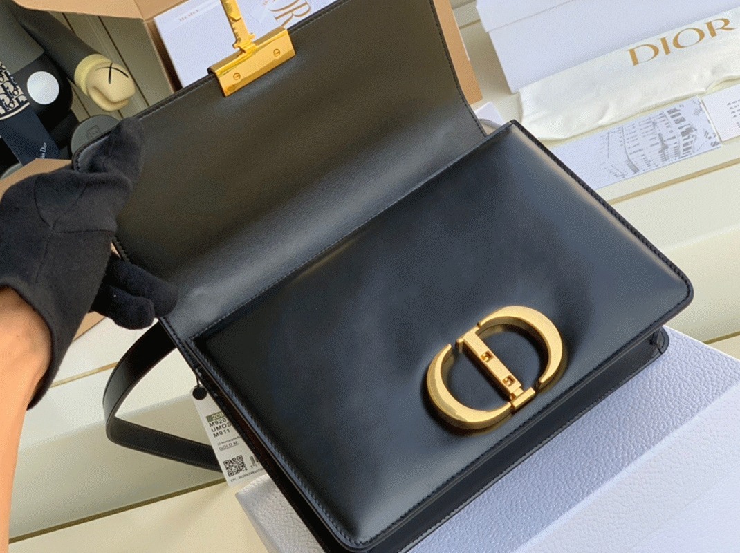 Dior 30 Montaigne Medium Bag Replica in Black Box Calfskin