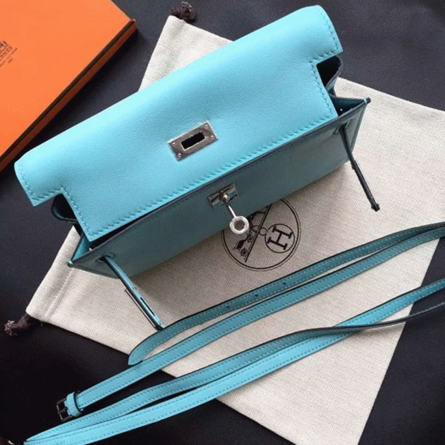 Celeste Swift Leather Fake Hermes Kelly Danse Light Blue Purse