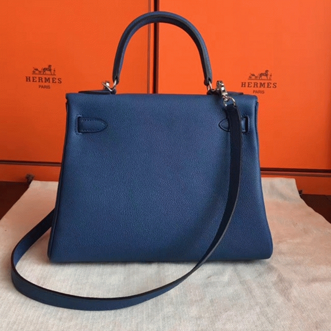 Blue Agate Clemence Fake Hermes Kelly Retourne 28cm Tote