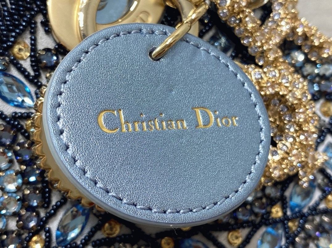 Dior Lady Dior Mini Chain Bag Replica in Satin with Blue Bead Embroidery