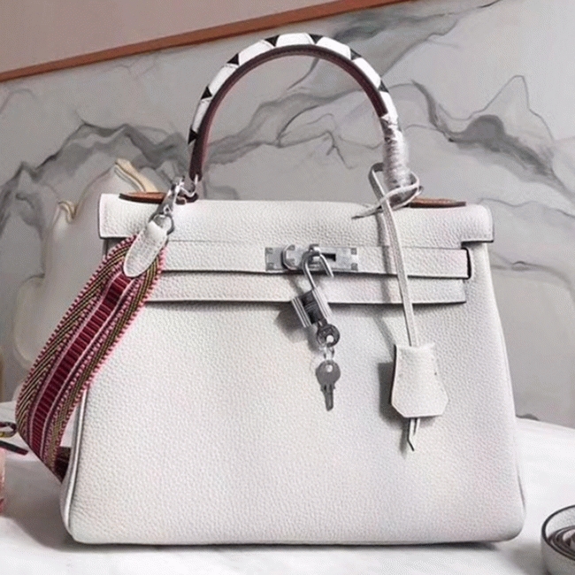 White with Zigzag Handle Replica Hermes Kelly 28cm Unique Bag