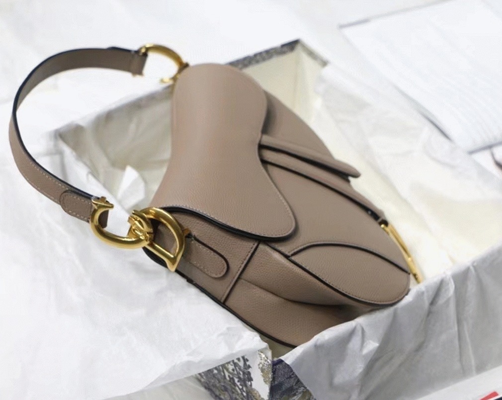 Dior Saddle Bag Fake in Warm Taupe Grained Calfskin