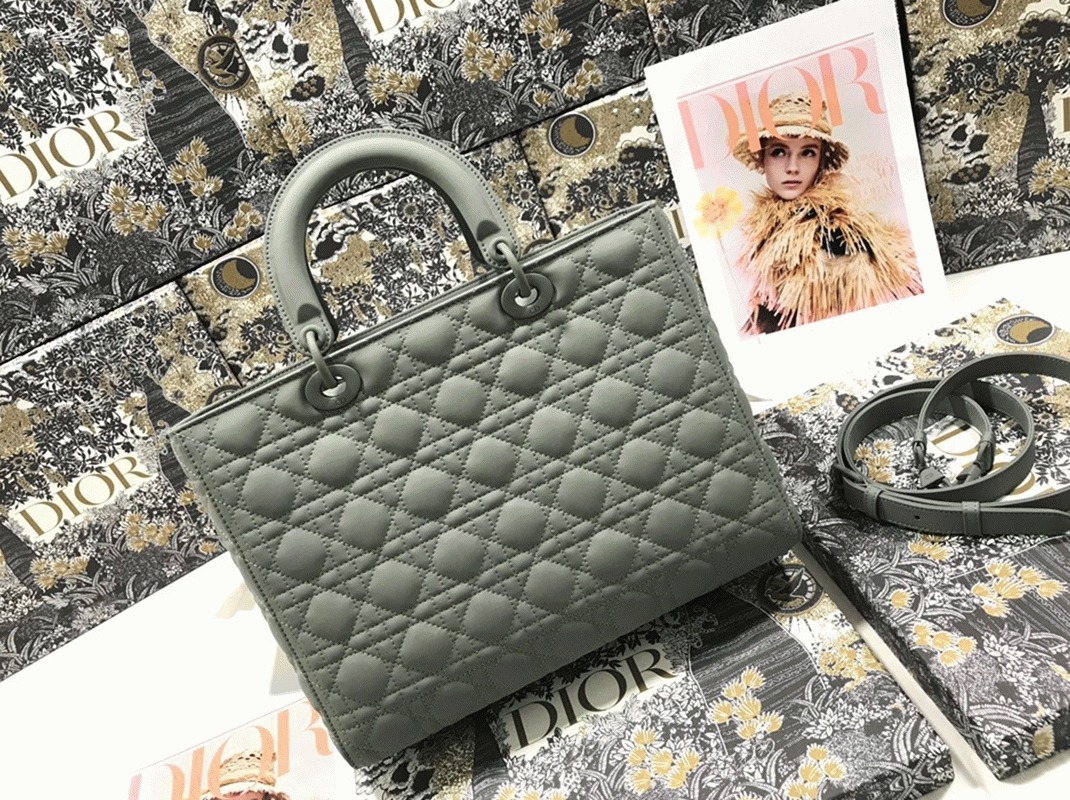 Dior Lady Dior Large Bag Fake in Grey