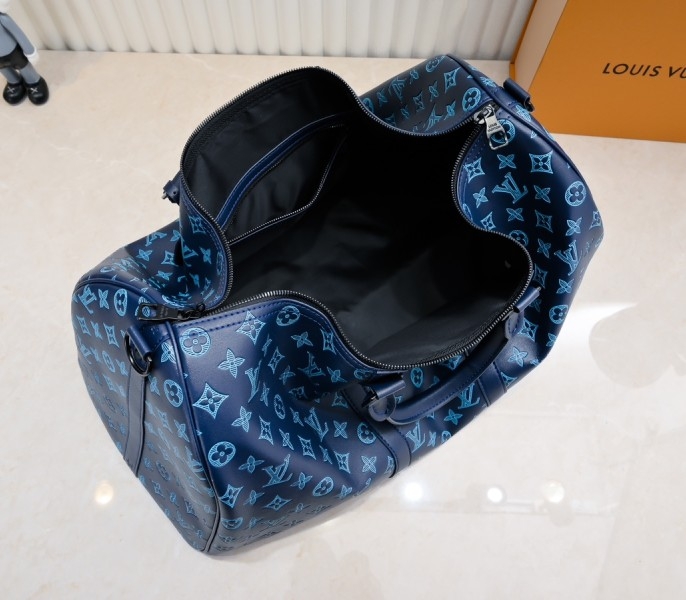 LV Monogram Shadow Keepall Bandouliere 50 In Navy River Blue