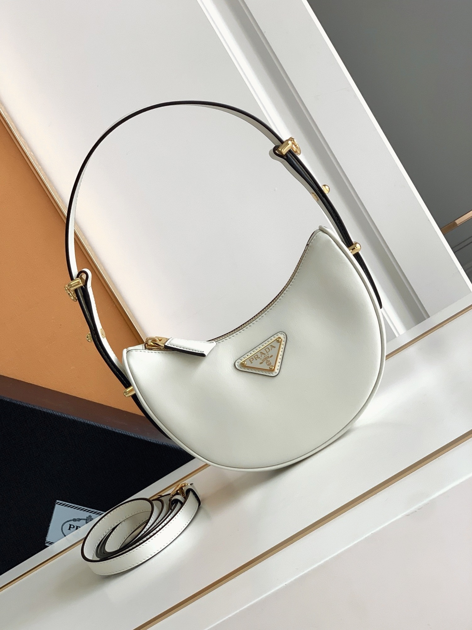 White Prada Arque Mini Shoulder Bag Fake