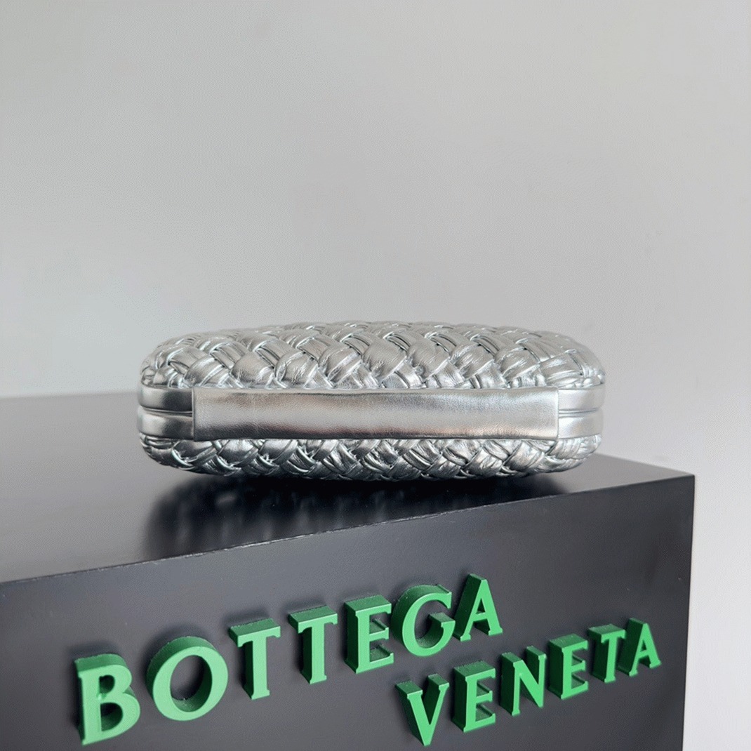 Fake Bottega Veneta Knot Minaudiere Clutch Silver Intreccio