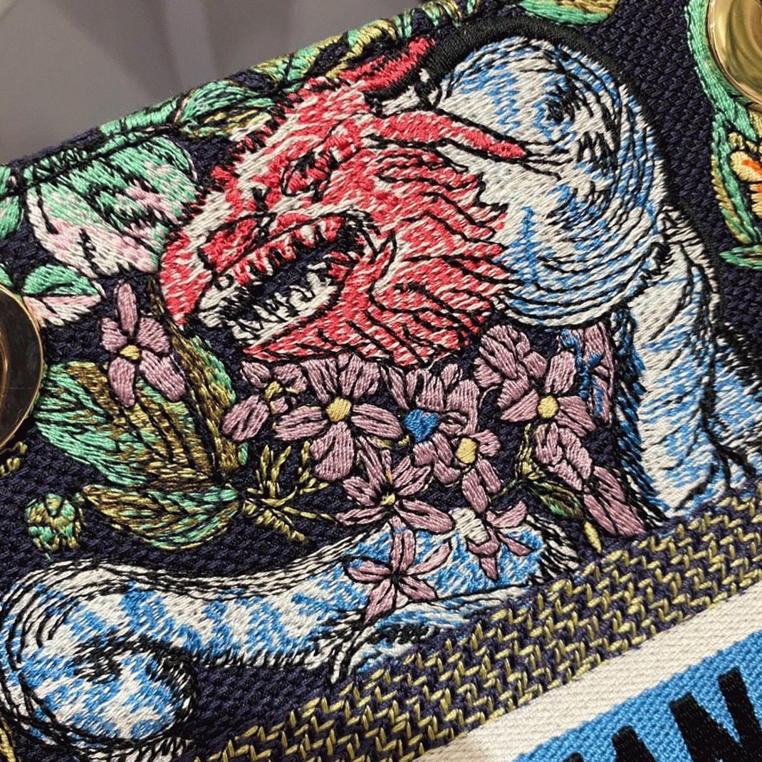Dior Lady D-Lite Medium Bag Replica in Blue D-Constellation Embroidery