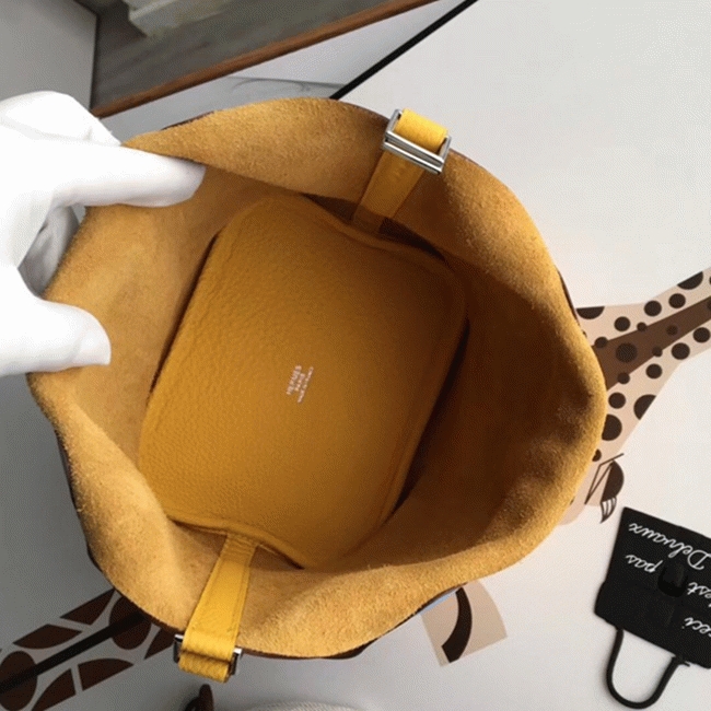 Yellow knockoff Hermes Picotin Lock 18cm handbag with braided handles