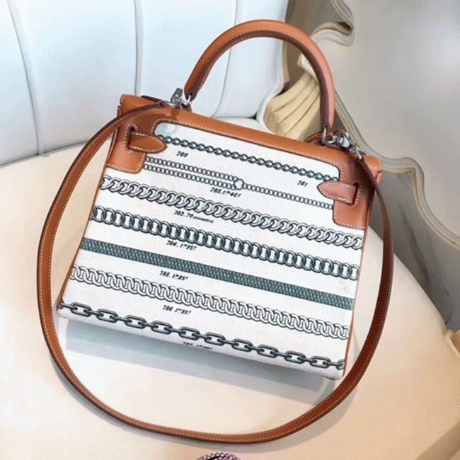 De Camp Dechainee Toile Replica Designer Hermes Kelly 28cm Limited Edition