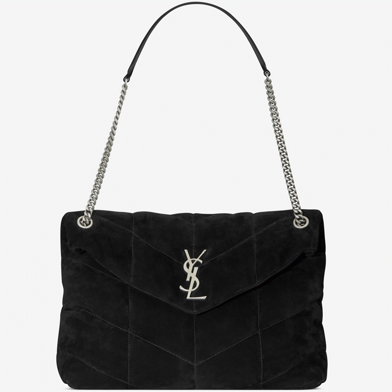 Saint Laurent Puffer Medium Chain Bag Black Suede Calfskin