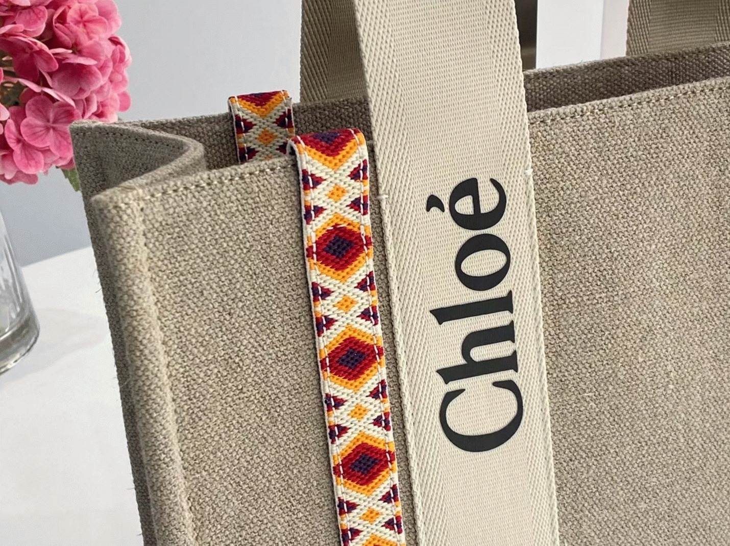 Top Quality Replica Chloe Medium Woody Tote Bag with Hand-embroidered