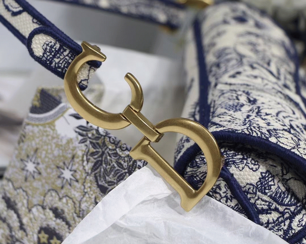 Dior Saddle Bag Replica in Blue Toile de Jouy Embroidery