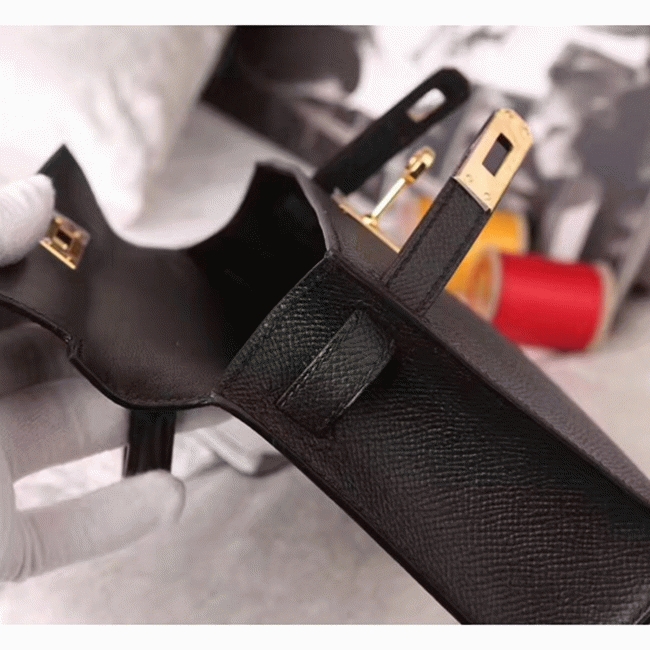 Black Epsom Knockoff Hermes Kelly 20cm Classic Handbag