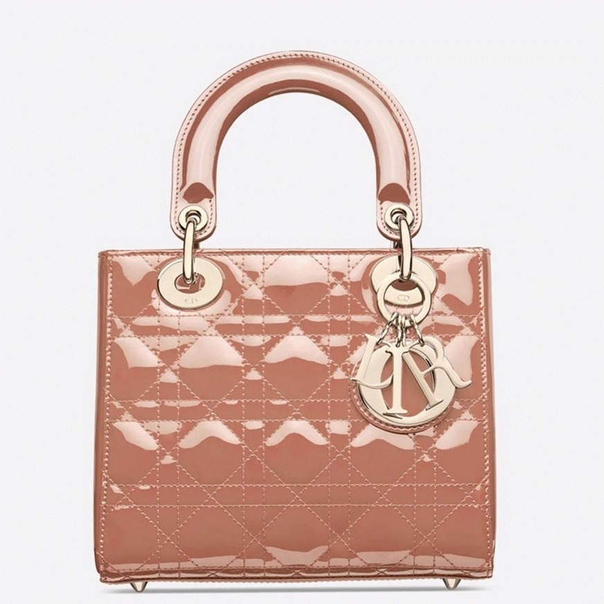 Dior Small Lady Dior Bag Faux in Powder Patent Cannage Calfskin