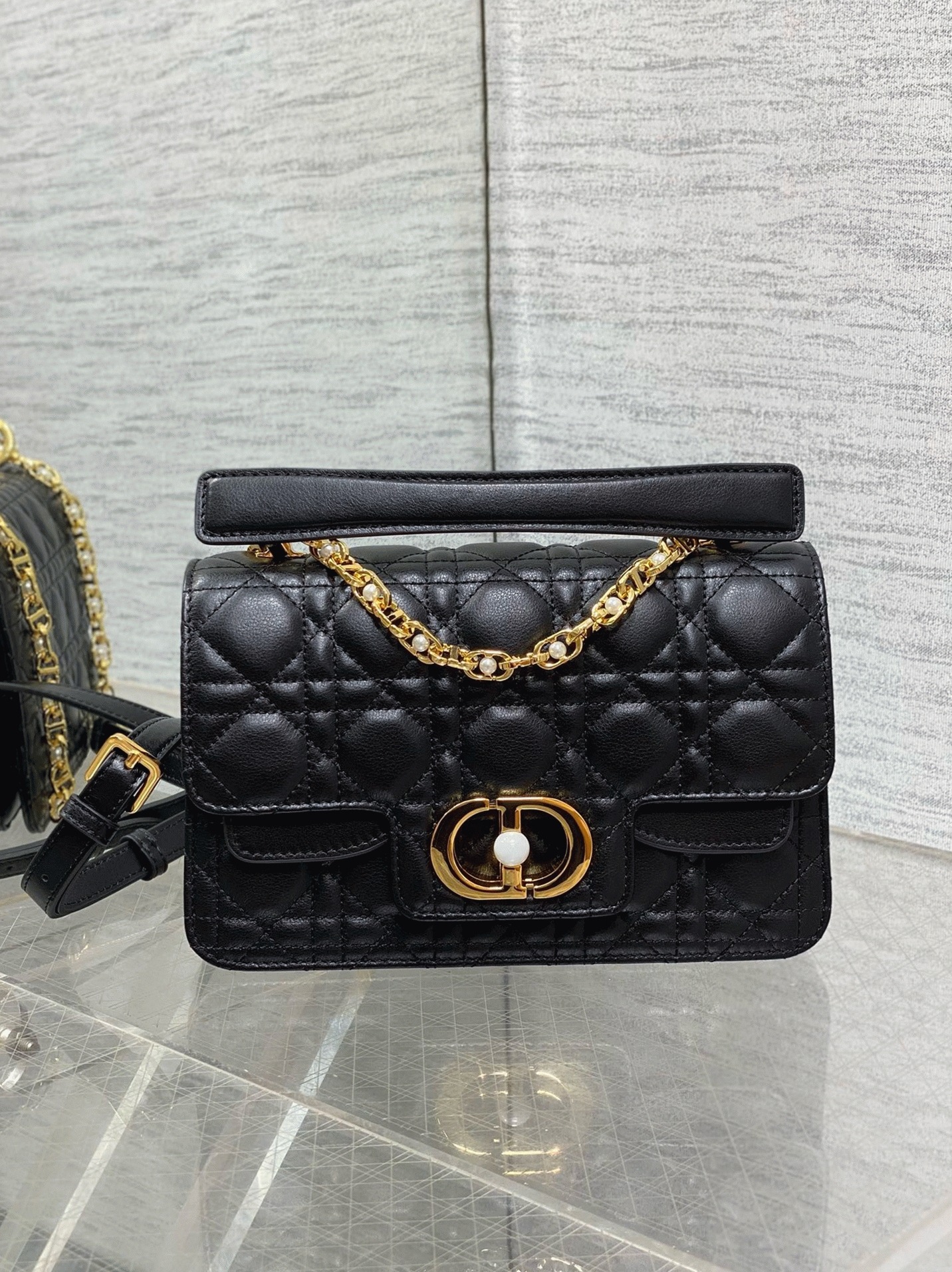 Dior Small Jolie Top Handle Bag Fake in Black Cannage Calfskin