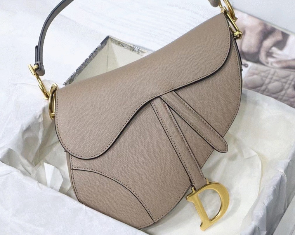 Dior Saddle Bag Fake in Warm Taupe Grained Calfskin