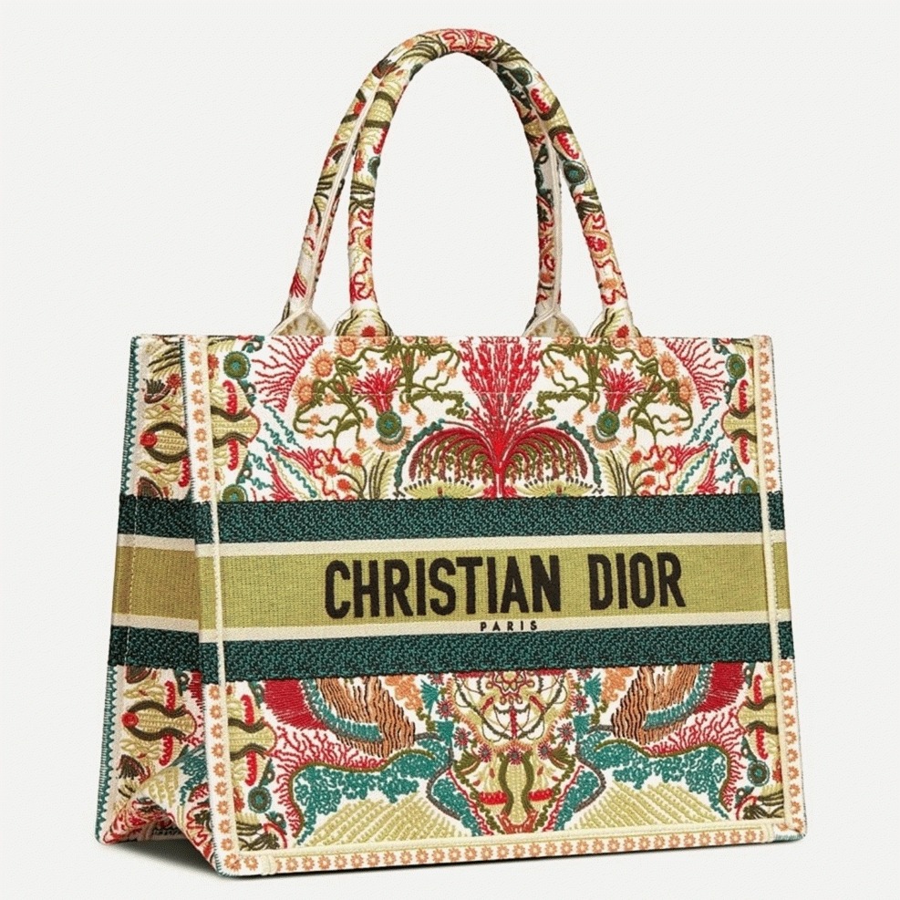 Dior Medium Book Tote Bag Replica in Heart Lights Dior Embroidery
