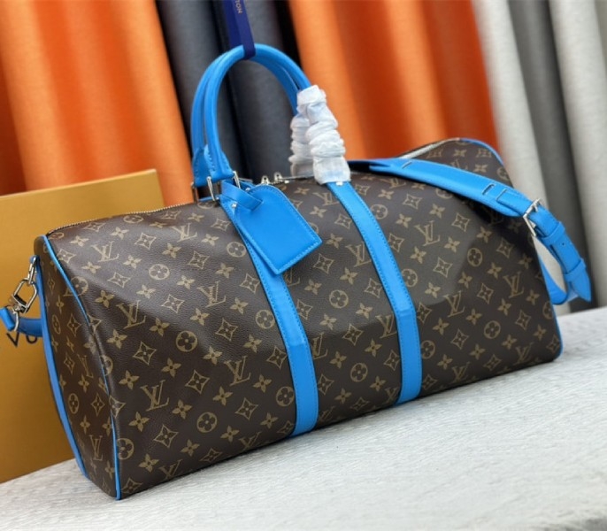 Louis Vuitton Monogram Macassar Canvas Keepall Bandouliere 50 In Gaston Blue