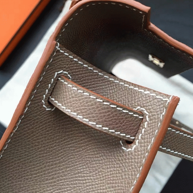 Etoupe Epsom Top Replica Hermes Kelly Pochette Mini Handbag