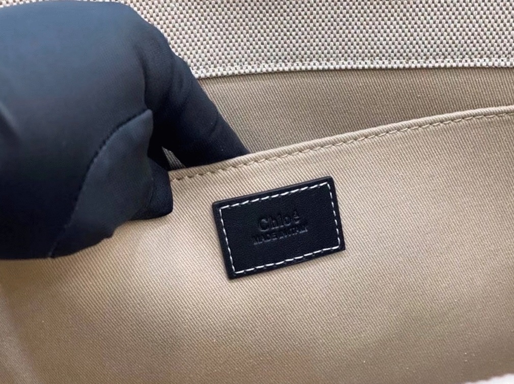 Top Quality Fake Chloe Large Woody Tote Bag in Canvas with Black Leather Strips