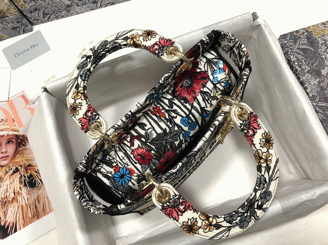 Dior Lady D-Lite Medium Bag Faux in Mille Fleurs Embroidery