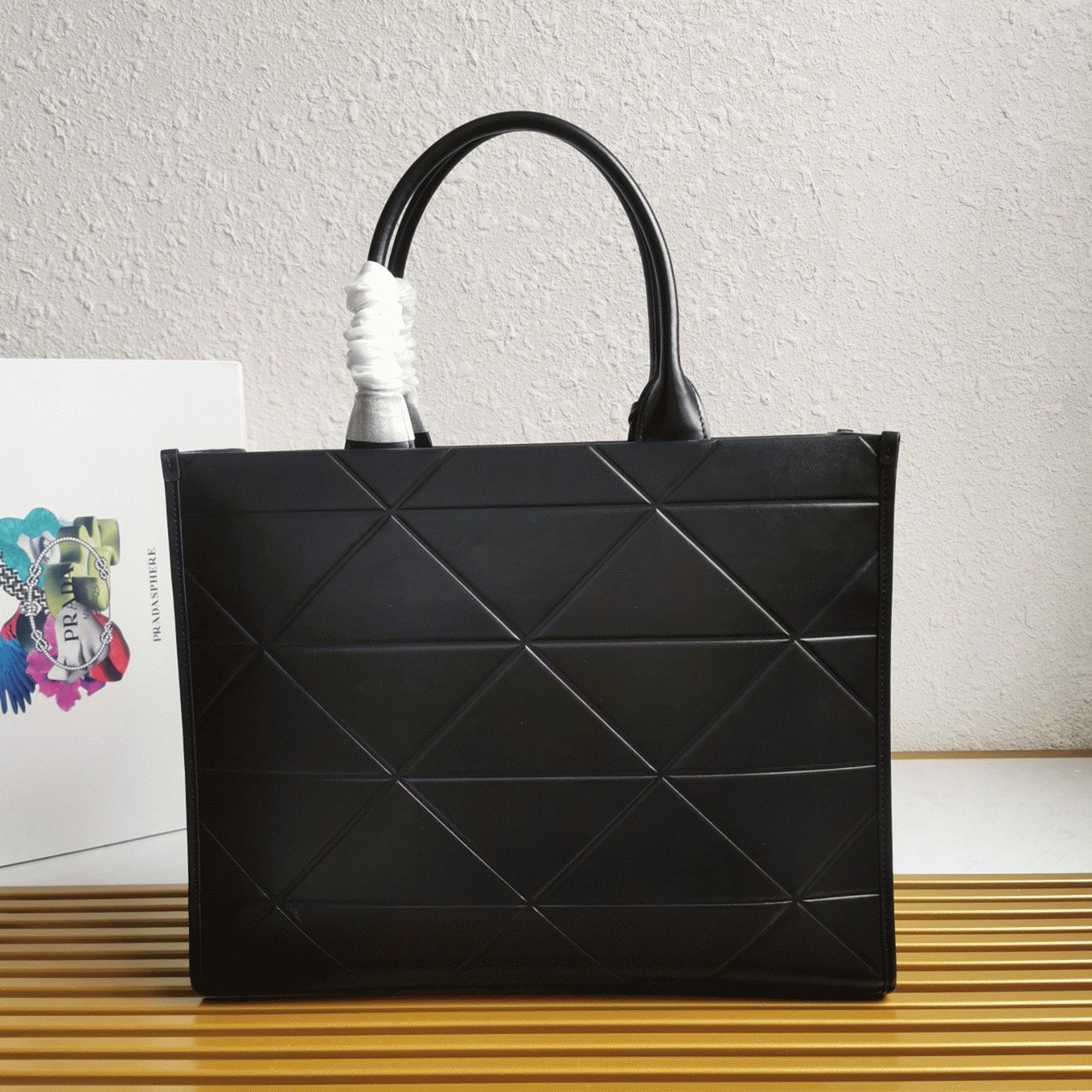 Prada Symbole Large Bag Replica with Topstitching in Black