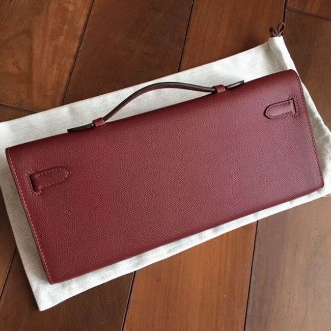 Bordeaux Epsom Fake Hermes Kelly Cut Clutch Sleek Purse