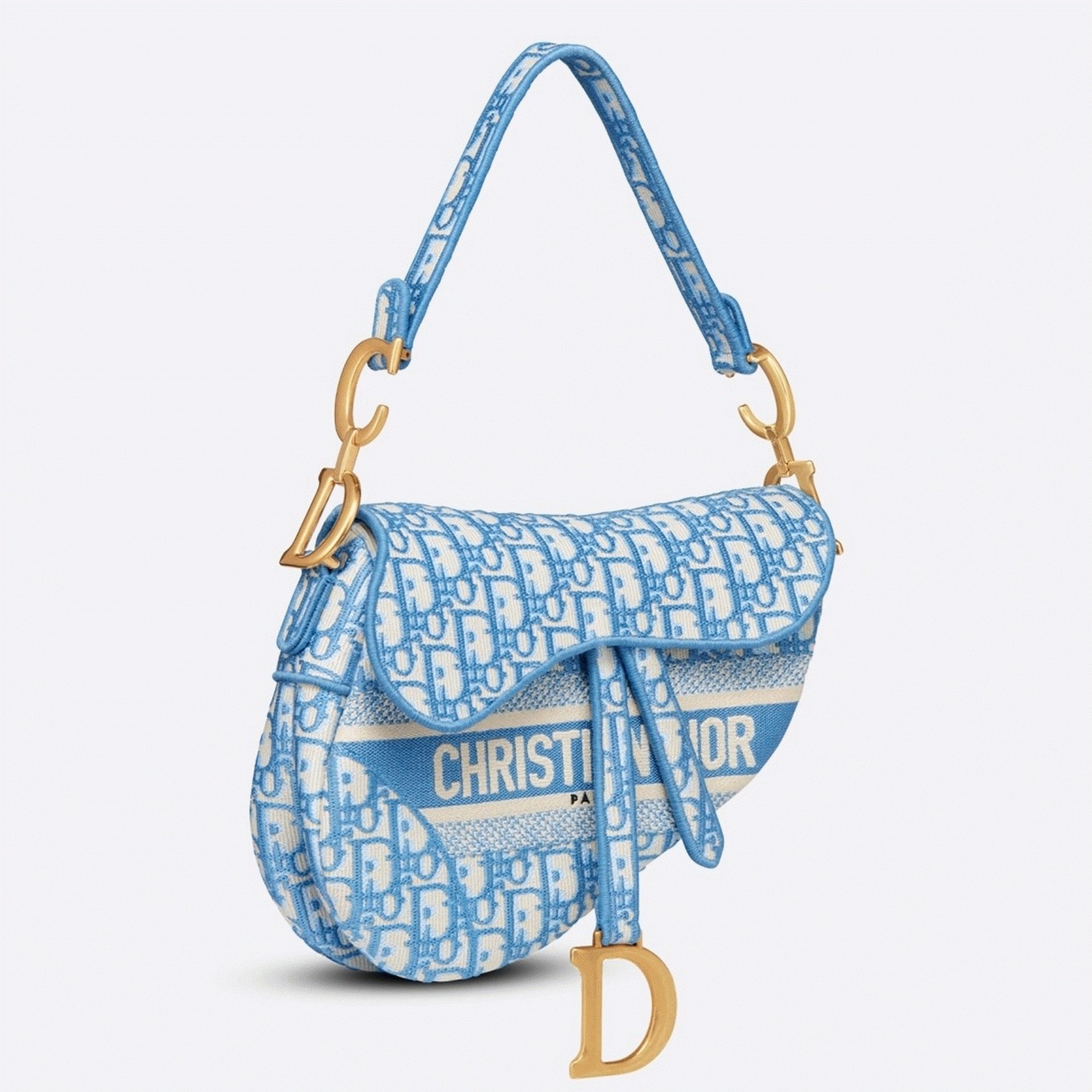Dior Saddle Bag Fake in Cornflower Blue Dior Oblique Embroidery