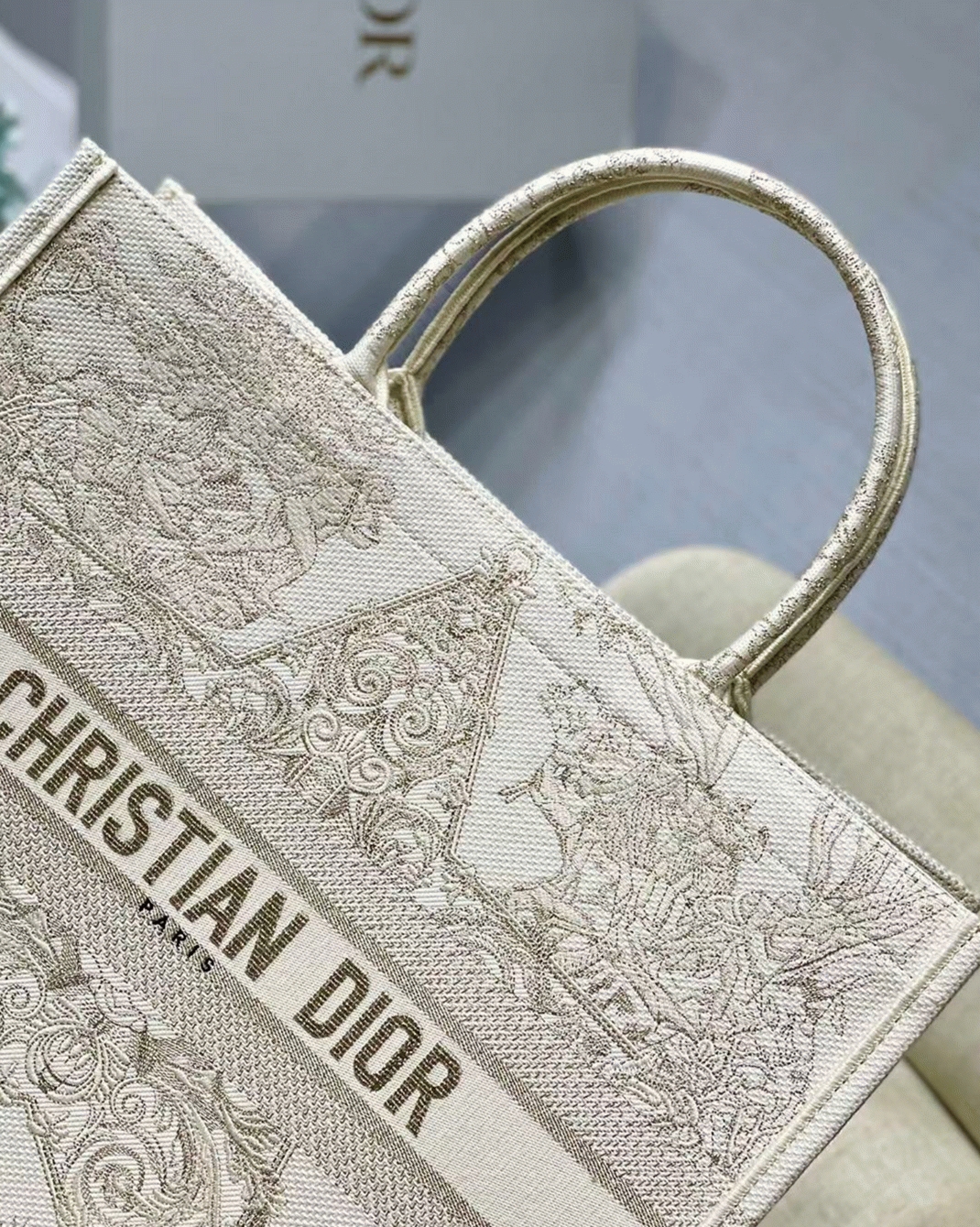 Dior Large Book Tote Bag Replica in Dior Around the World Stella Embroidery