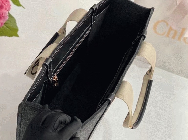 Top Quality Fake Chloe Medium Woody Tote Bag In Grey Felt