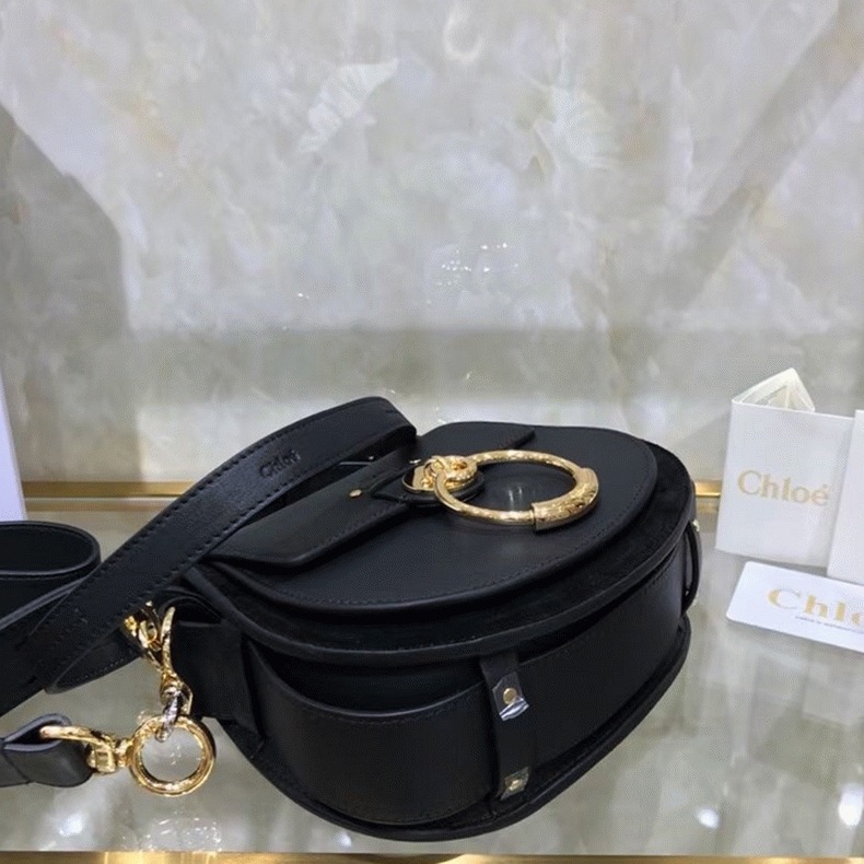 Top Quality Knockoff Chloe Small Tess Shoulder Bag In Black Calfskin