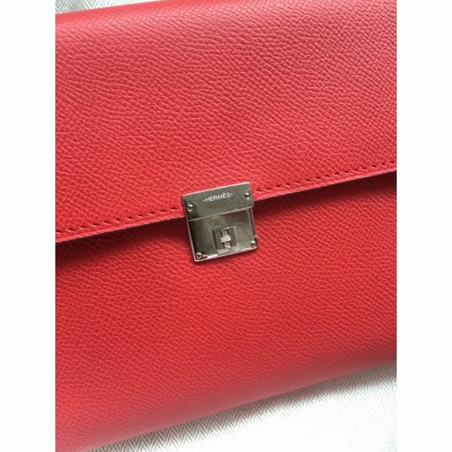 Red luxury replica Hermes Clic wallet with strap