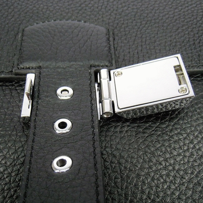 Black Calf Leather Replica Hermes Sac A Depeches 38cm Briefcase