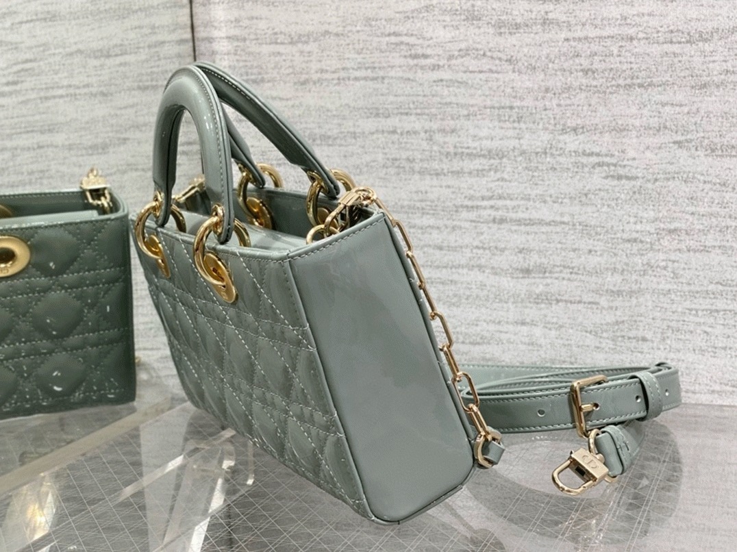 Dior Lady D-Joy Medium Bag Fake in Grey Patent Cannage Calfskin