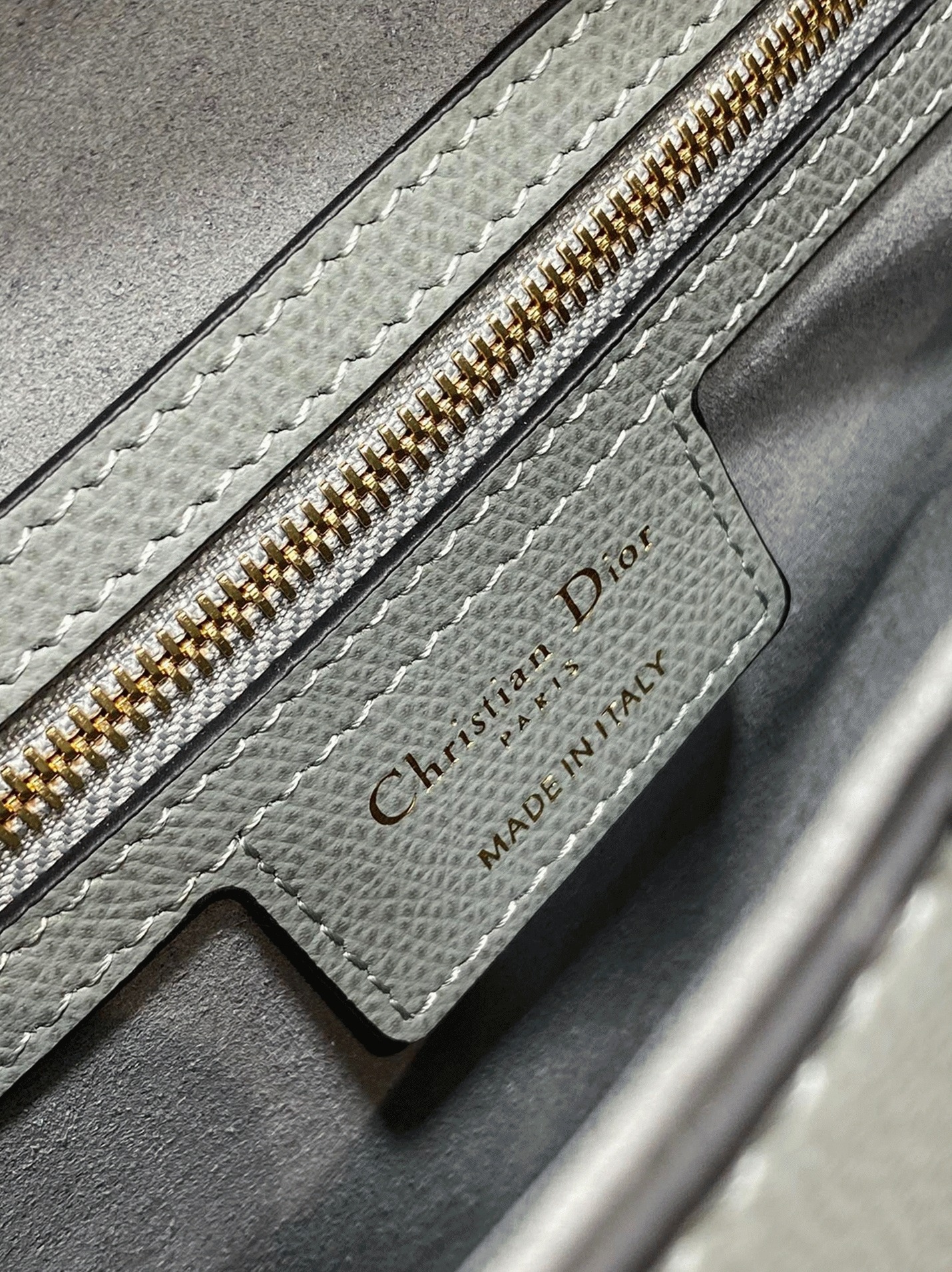 Dior Saddle Bag with Strap Fake in Grey Stone Grained Calfskin